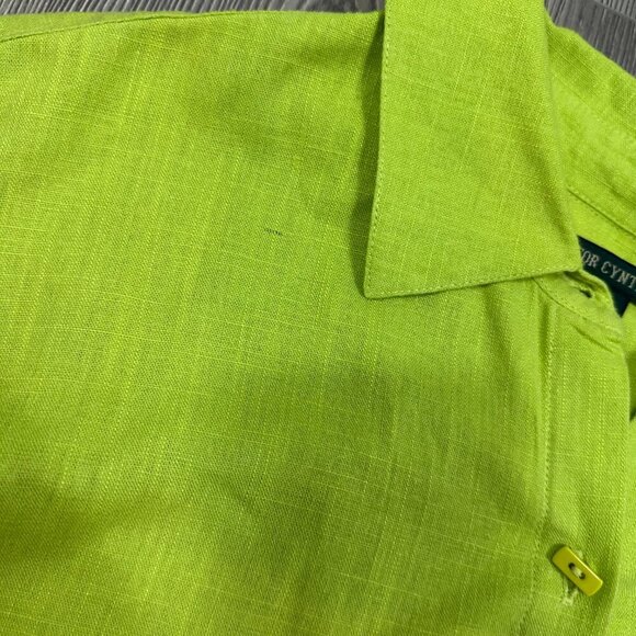 For Cynthia Green Linen Blend Tunic L Asymmetrical Button Down - Picture 3 of 7